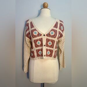 Crochet Hippie BoHo Granny Square Cottagecore Cardigan No Size